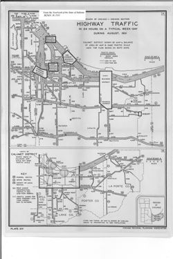 Region of Chicago--Indiana section : highway traffic in 24 hours on a typical week-day during August, 1931
