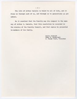 09: Memorial Resolution on the Death of Arthur S. Daniels, ca. 06 December 1966