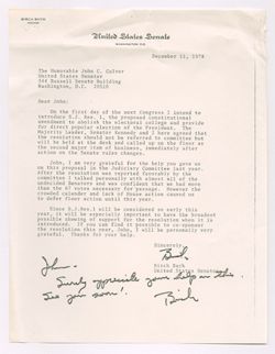 Correspondence - Senators, 1978