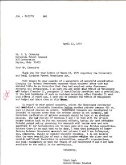 Letter from Birch Bayh to J. T. Cavender of NCR Corporation, April 12, 1979