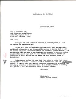 Letter from Birch Bayh to Eric F. Schellin, December 11, 1979