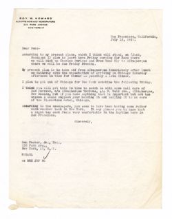 15 July 1952: To: Ben Foster, Jr. From: Roy W. Howard.