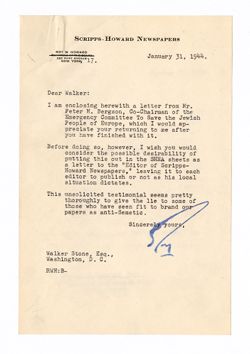 31 January 1944: To: Walker Stone. From: Roy W. Howard.