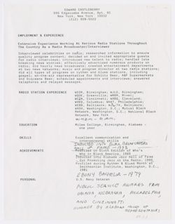 Resume, approximately 1990