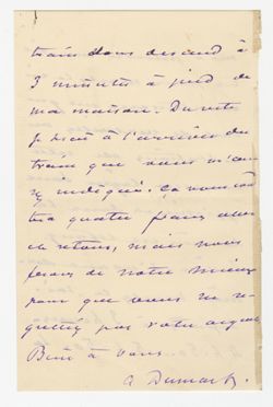 undated.Dumas, Alexandre, 1824-1895, novelist, playwright. To Mon cher ami. Mentions his daughter Jeannine Dumas and his home. A.L.S.