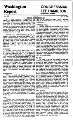 27. July 2, 1982: Creating and Preserving Jobs [unemployment, immigration, trade, small business]