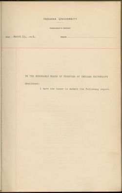 Presidents’ Reports to the Indiana University Board of Trustees, 1881-1947, C654