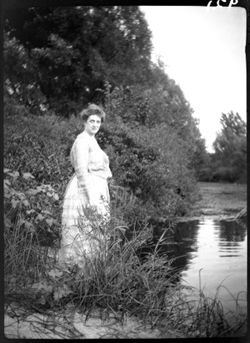 Kathryn at lake edge, Lake Winona