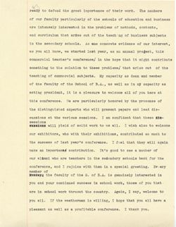 "Address of Welcome" -Second Annual Commercial Teachers Conference, Indiana University July 8, 1937