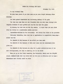 "Notes Football Pep Rally." -Spoken to the football team November 13, 1953