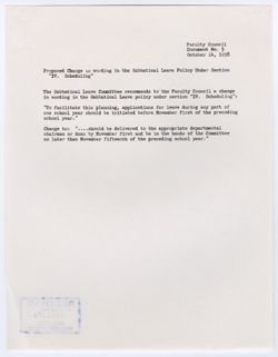 05: Recommendation of Sabbatical Leave Committee, 14 October 1958