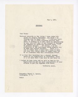 1 May 1943: To: Honorable Manuel Quezon. From: Roy W. Howard.
