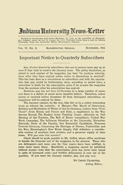 "Important Notice to Quarterly Subscribers" vol. VI, no. 11