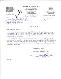 Letter from Albert L. Jacobs, Sr. to Birch Bayh re S. 2079, December 19, 1979