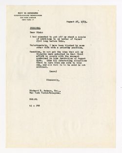 27 August 1963: To: Richard D. Peters. From: Roy W. Howard.