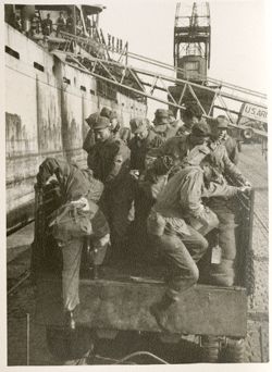 Soldiers boarding the Archibishop Lamay