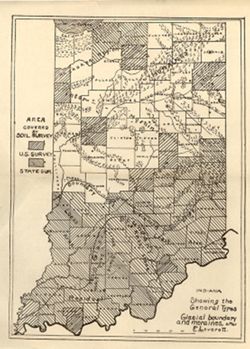 Indiana showing the general types, glacial boundary and moraines after F. Leverett