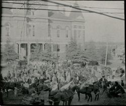 Public gathering outside a town courthouse