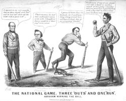 The National Game. Three 'Outs' and One 'Run' (Abraham winning the Ball).
