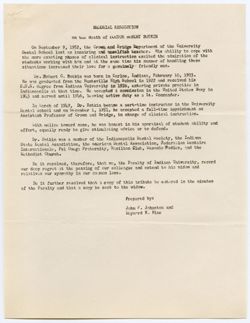 Memorial Resolution for Dr. Robert Botkin, ca. 21 October 1952