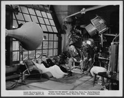 Publicity shot of the filming of a scene from the movie, Thanks for the Memory, with Bob Hope.