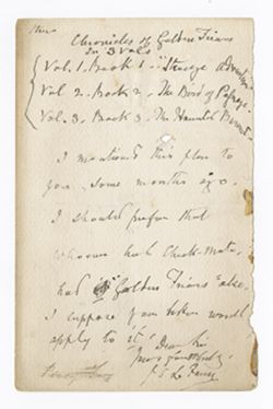 1870 Dec. 7 - LeFanu, Joseph Sheridan, 1814-1873, author. Dublin. To "My dear Sir." LeFanu’s Chronicles of Golden Friars.