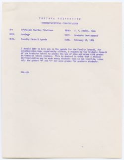 Memorandum from Dean Ashton Regarding Plus or Minus Grades in Graduate School Courses, 18 February 1964