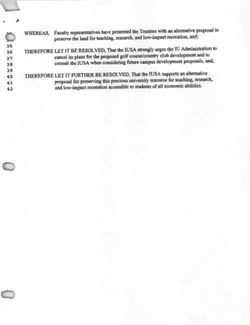 00-01-2 Resolution to Oppose the IU Administration Golf Course Proposal in Favor of the Faculty Proposal to Preserve the Land for Teaching and Research
