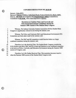 00-05-08 Resolution to Combine Policy and Curricula and Educational Environment Committees During the Summer 2000 Session of the Student Body Congress