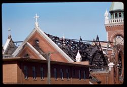 Roof of fire - gutted St. Mary's Cathedral. San Francisco.