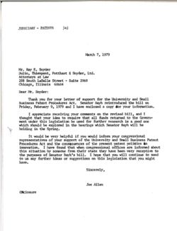 Letter from Joe Allen to Ray E. Snyder, March 7, 1979