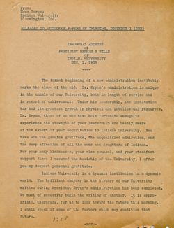 "Inaugural Address" -Indiana University Dec. 1, 1938