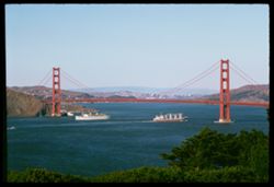 Outbound LURLINE meets freighter in Golden Gate