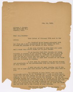 [C. T. M. Co.?] to Dranes regarding Okeh sessions in Memphis produced by [Tommy] Rockwell, February 22, 1928