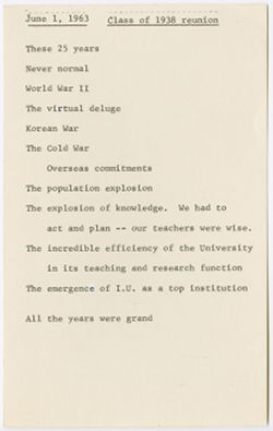 "Remarks at Class of 1938 Reunion, Indiana Memorial Union," June 1, 1963