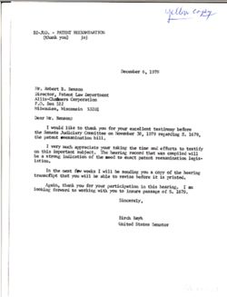 Letter from Birch Bayh to Robert B. Benson, December 6, 1979
