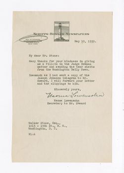 10 May 1939: To: Walker Stone. From: Roy W. Howard.