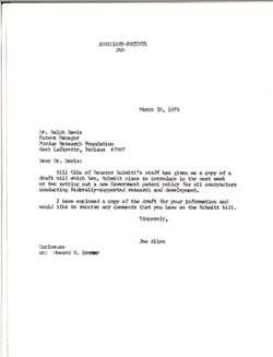 Letter from Joe Allen to Ralph Davis of the Purdue Research Foundation, March 30, 1979