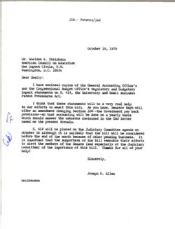 Letter from Joseph P. Allen to Sheldon E. Steinbach of the American Council on Education, October 19, 1979