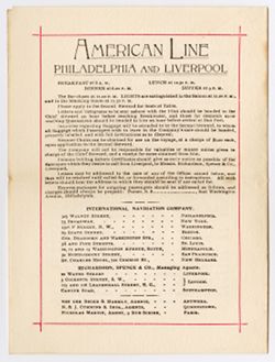 American Line - Passengers by the Steamship "Westerland" sailing from Philadelphia, September 6, 1902 at 12 noon