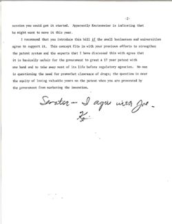 Memo from Joe to Senator re Patent Extension bill, May 14, 1980