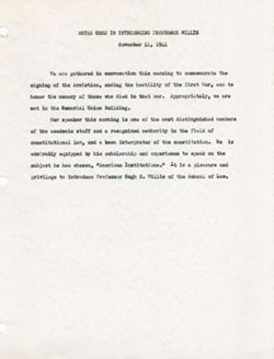 "Notes used in Introducing Professor Willis." Nov. 11, 1941