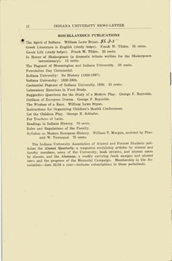 "A List of Indiana University Publications" vol. X, no. 6