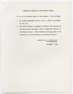 Resolution to the Faculty Council Concerning the Procedures for an Open Meeting, 07 November 1967