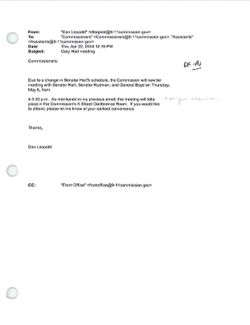 Email from Dan Leopold to Commissioners and Assistants re Gary Hart meeting, April 22, 2004, 12:19 PM