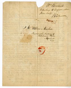 W[illia]m P. BENNETT, Wheeling, [Virginia]. To William MACLURE, Mexico City., 1830 Aug. 4