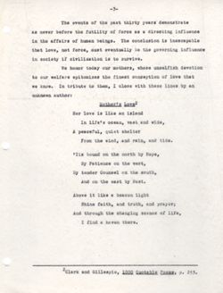"Remarks at Mother's Day Observance" -Indiana University May 12, 1940