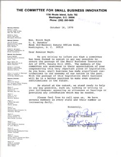 Letter from Jerry D. Plunkett and Robert C. Springhorn to Birch Bayh, October 16, 1979