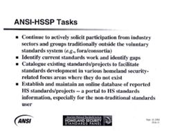 American National Standards Institute Homeland Security Standards Panel, "Introductory Presentation on the ANSI-HSSP," September 10, 2003