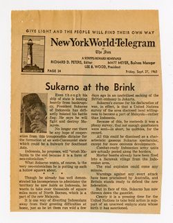 27 September 1963: New York World-Telegram article titled, "Sukarno at the Brink" by Richard D. Peters.